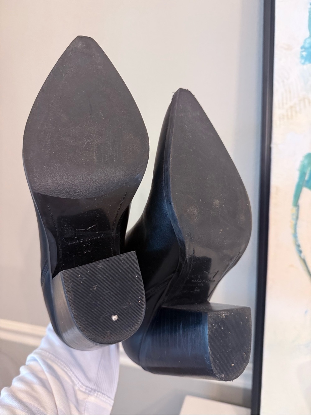 Marc Fisher Classic Black Leather Pointed-Toe Ankle Boots - Picture 4 of 5